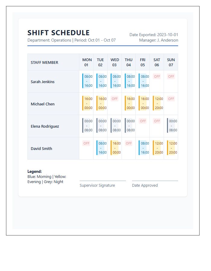 Comprehensive Printable Shift Scheduling Calendar Chart