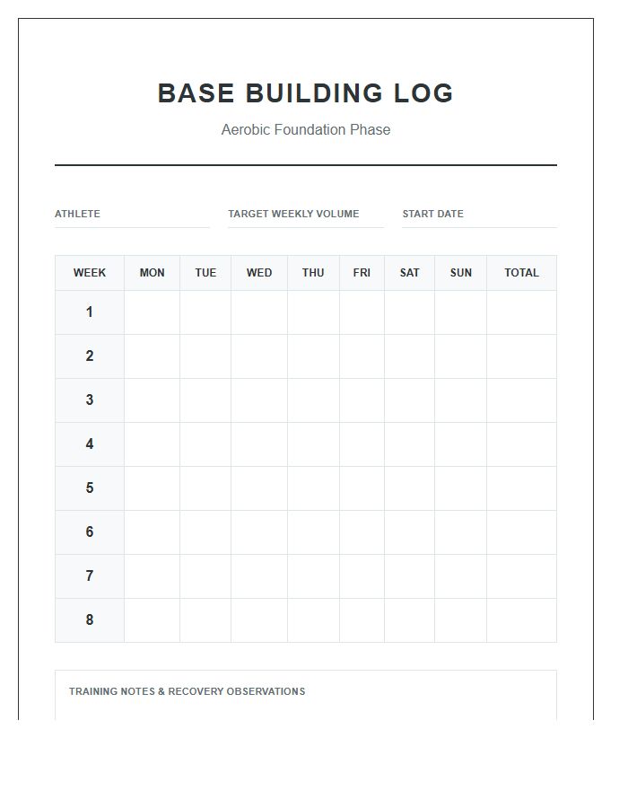 Base Building Running Training Printable Chart