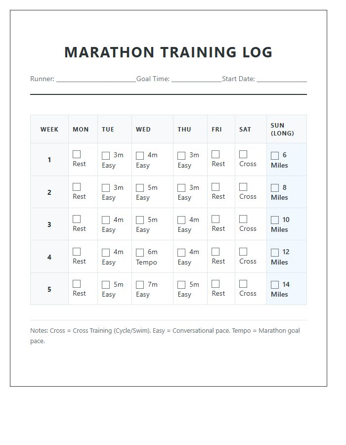 Marathon Training Printable Chart