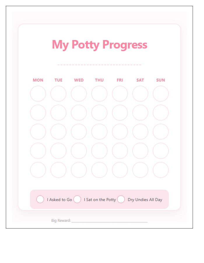 Girl Potty Training Progress Chart Printable