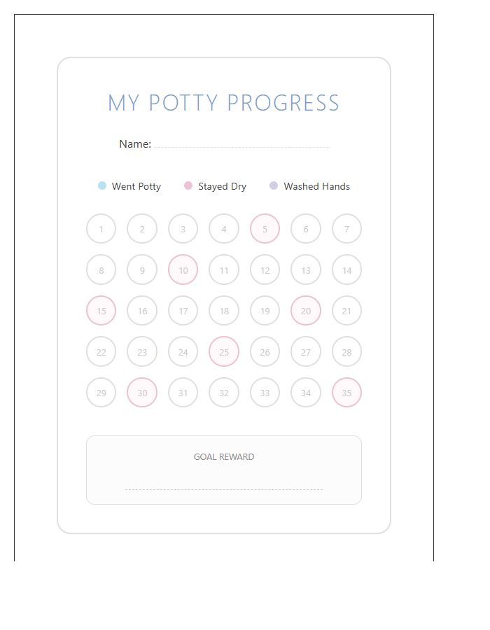 Printable Potty Training Reward Progress Chart