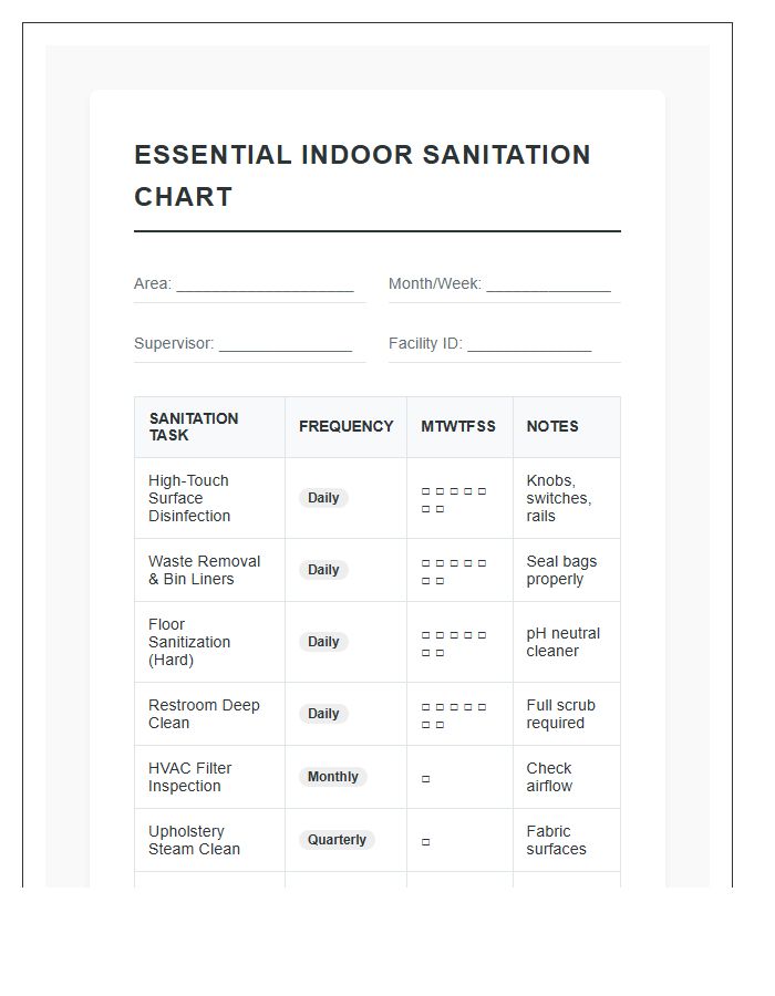 Essential Indoor Sanitation Printable Chart