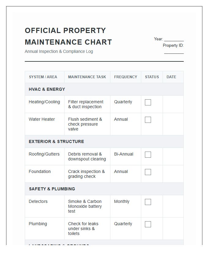 Official Property Maintenance Printable Chart