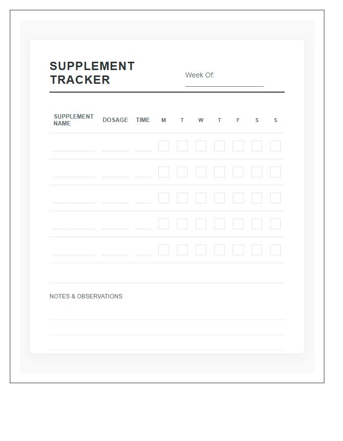 Daily Supplement Routine Tracker Chart Printable