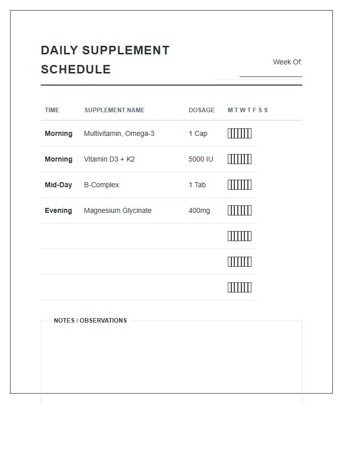 Daily Supplement Schedule Checklist Chart Printable