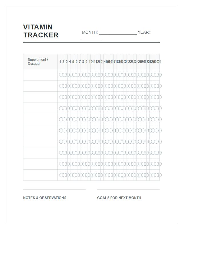 Daily Vitamin Habit Checklist Chart Printable