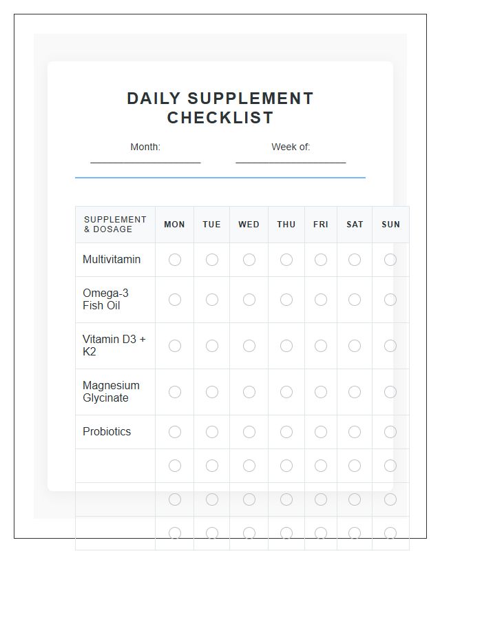 Daily Wellness Supplement Checklist Chart Printable