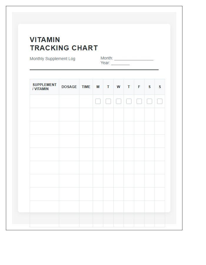 Personal Health Vitamin Tracking Chart Printable