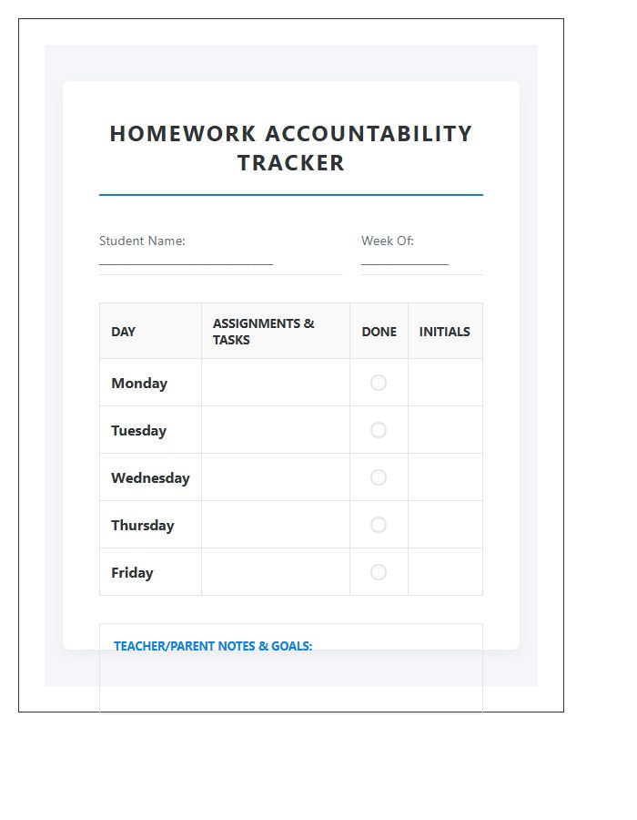 The Ultimate Printable Student Homework Tracking Checklist - Free ...