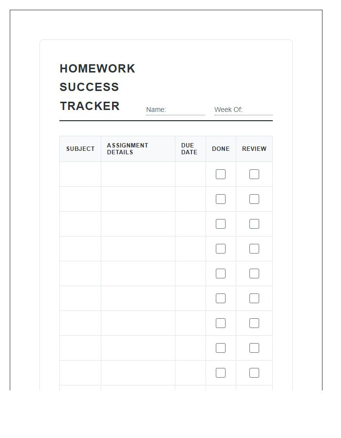 The Ultimate Printable Student Homework Tracking Checklist - Free ...