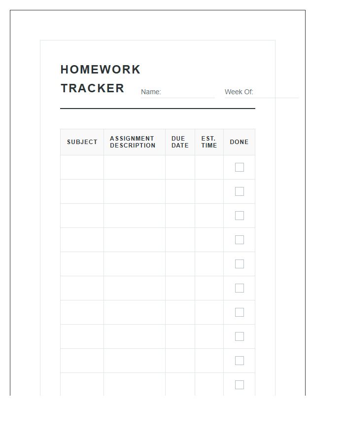 The Ultimate Printable Student Homework Tracking Checklist - Free ...