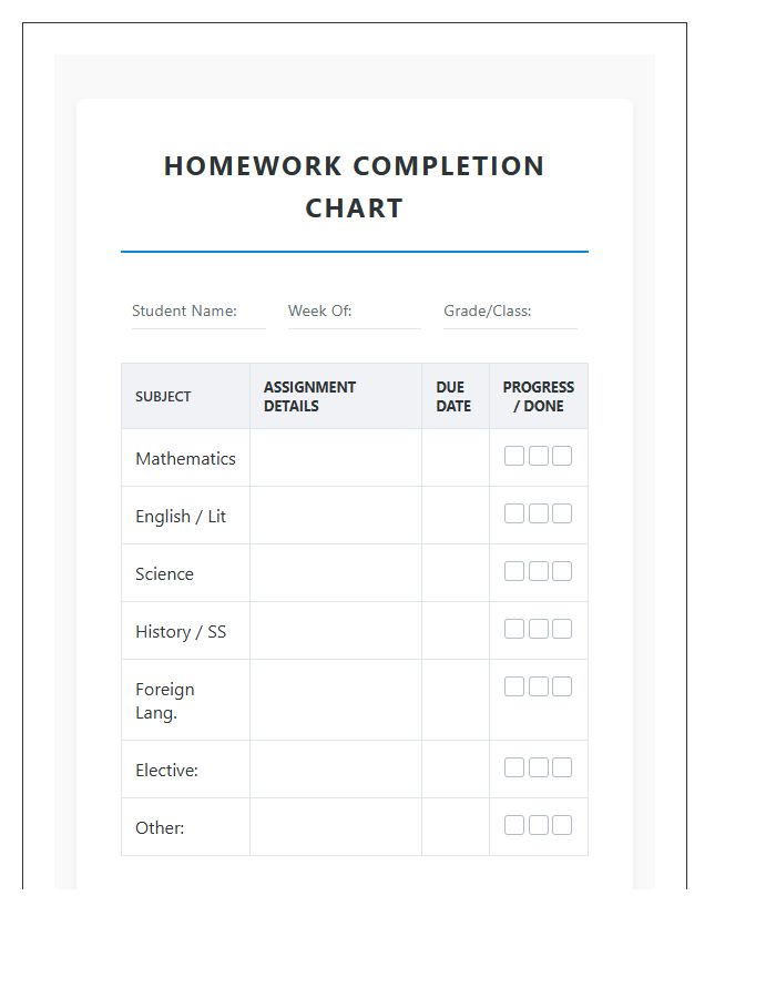 The Ultimate Printable Student Homework Tracking Checklist - Free ...