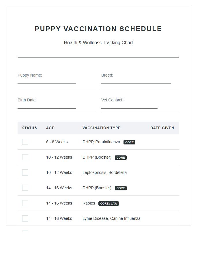 Complete Puppy Vaccination Schedule Checklist Printable Chart