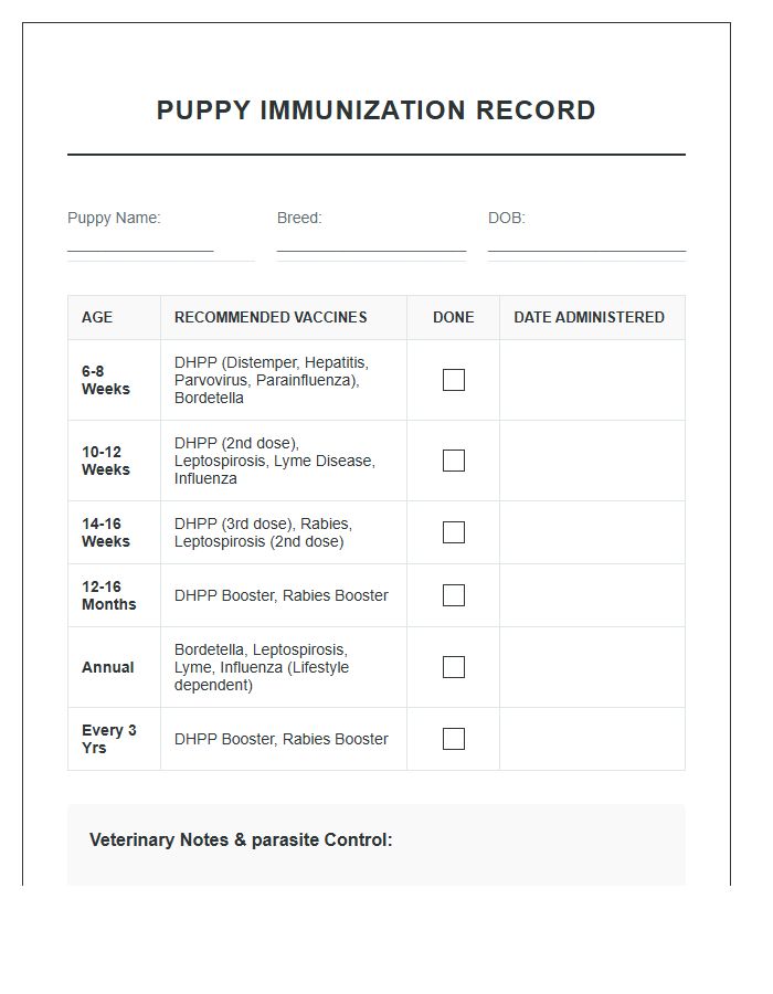 Comprehensive Puppy Immunization Reminder Chart Checklist Printable