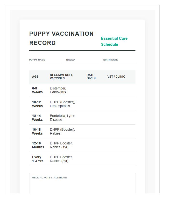 Essential Puppy Shot Schedule Tracking Printable Chart