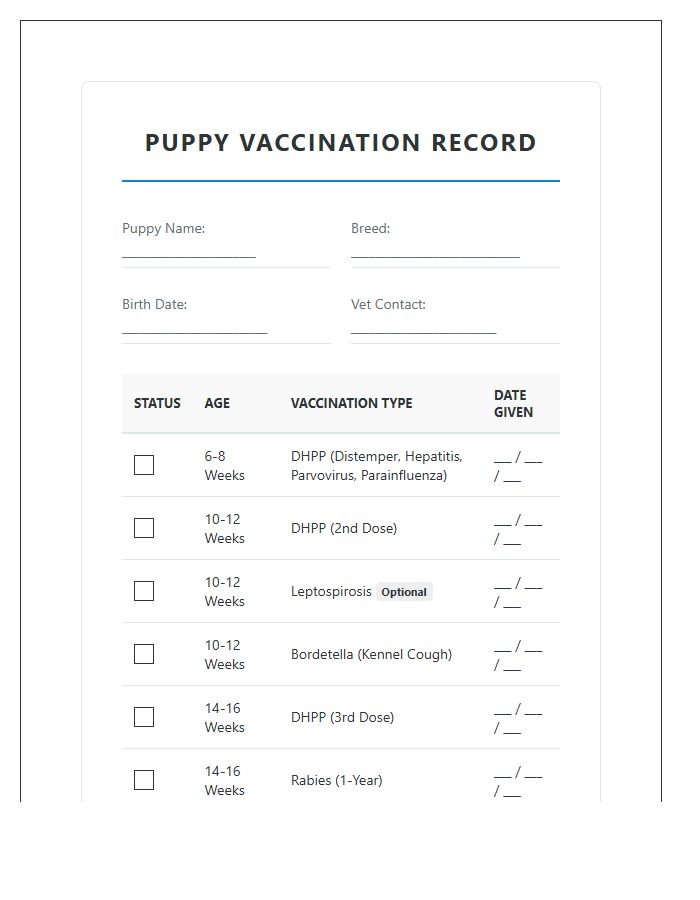 Printable Puppy Core Vaccination Schedule Chart Checklist