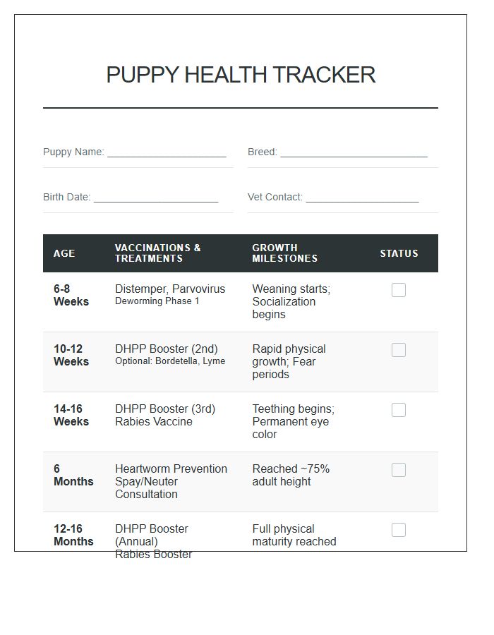 Puppy Growth And Vaccination Schedule Printable Chart