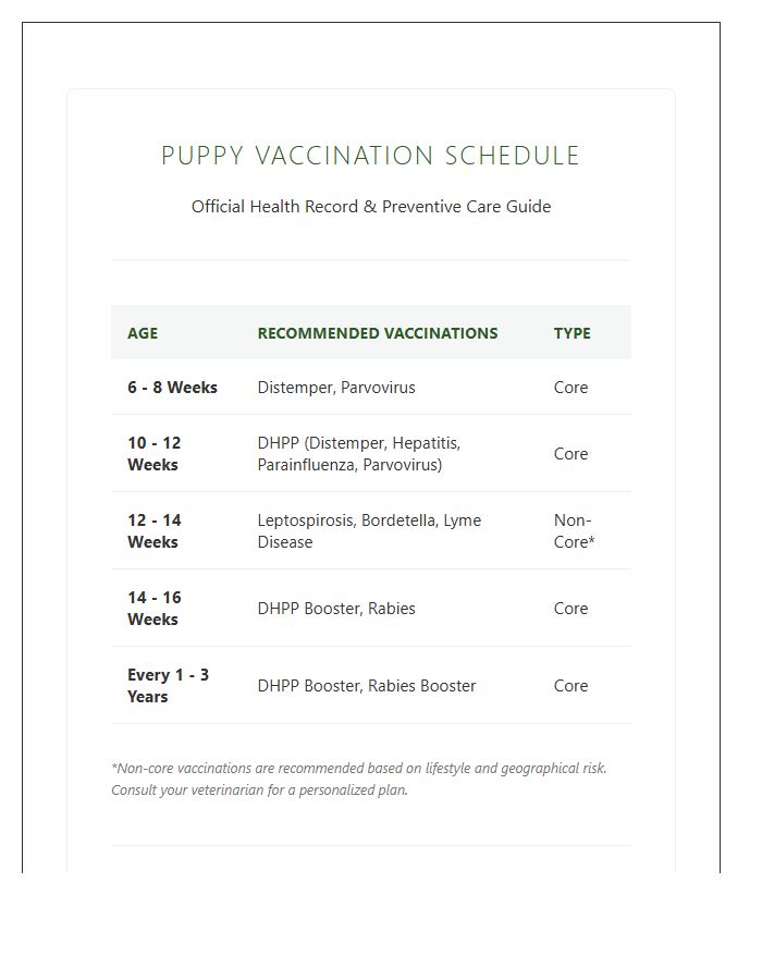 Veterinary Recommended Puppy Vaccination Schedule Printable Chart