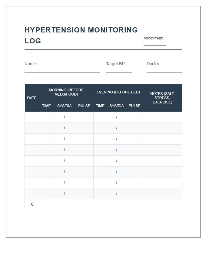 Comprehensive Hypertension Monitoring Record Chart Printable Guide