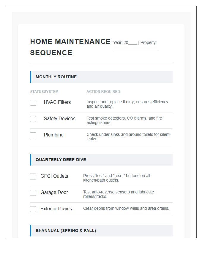 Homeowner Maintenance Inspection Sequence Printable Chart Checklist