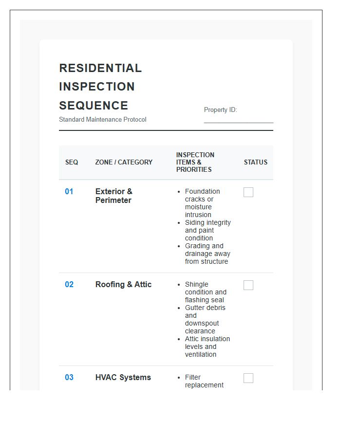 Standard Residential Maintenance Inspection Sequence Printable Chart