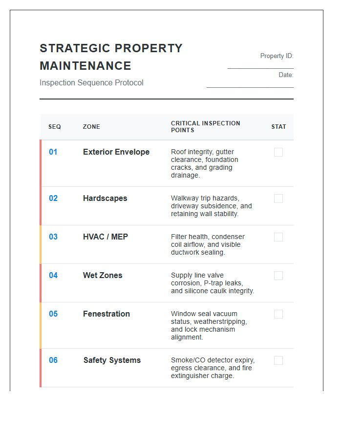 Strategic Property Maintenance Inspection Sequence Printable Chart