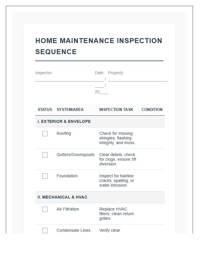 Systematic Home Maintenance Inspection Sequence Printable Chart