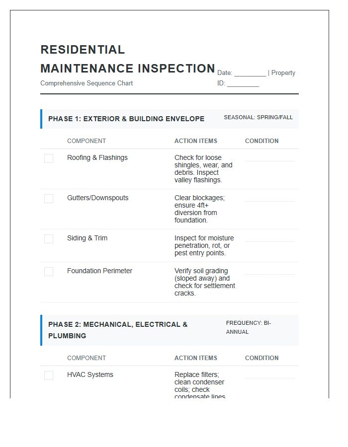 Thorough Residential Maintenance Inspection Sequence Printable Chart