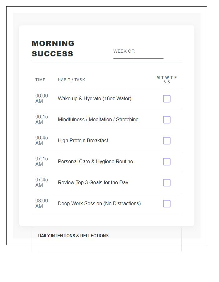 Organized Morning Routine Printable Success Checklist Chart
