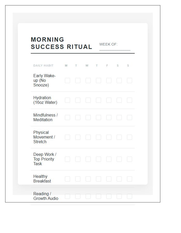 Printable Morning Habits For Success Checklist Chart