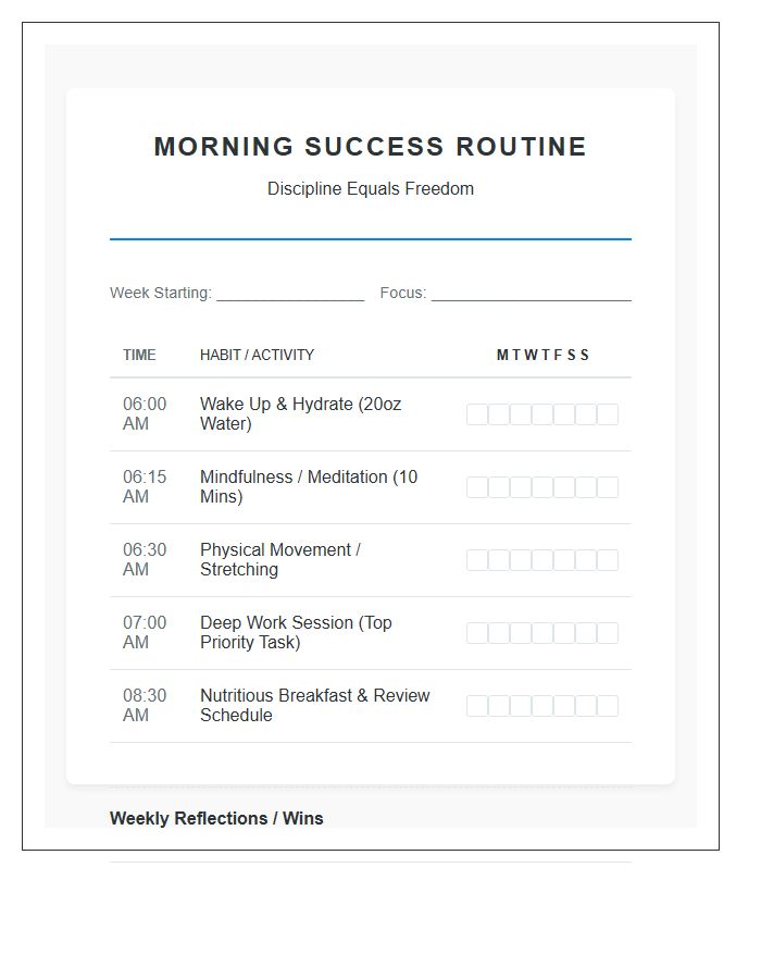 Structured Morning Routine Printable Success Checklist Chart