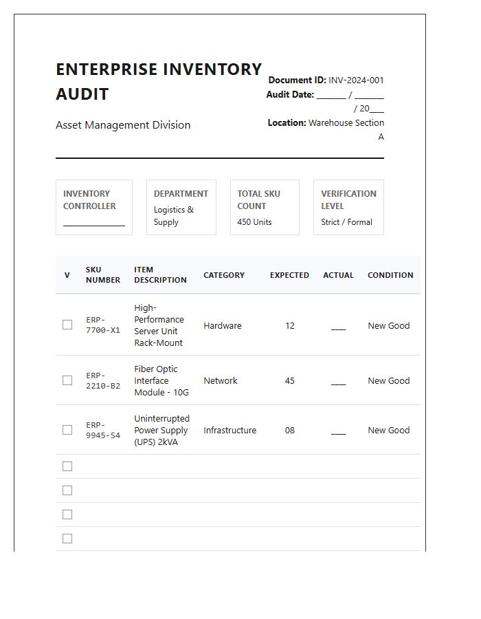 Formal Enterprise Resource Printable Inventory Chart Checklist