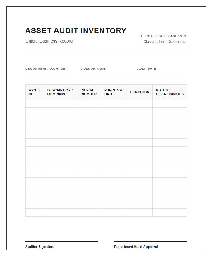Official Business Asset Audit Printable Inventory Chart