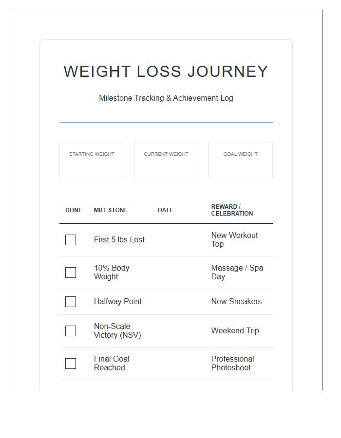 Comprehensive Weight Loss Journey Milestone Chart Printable