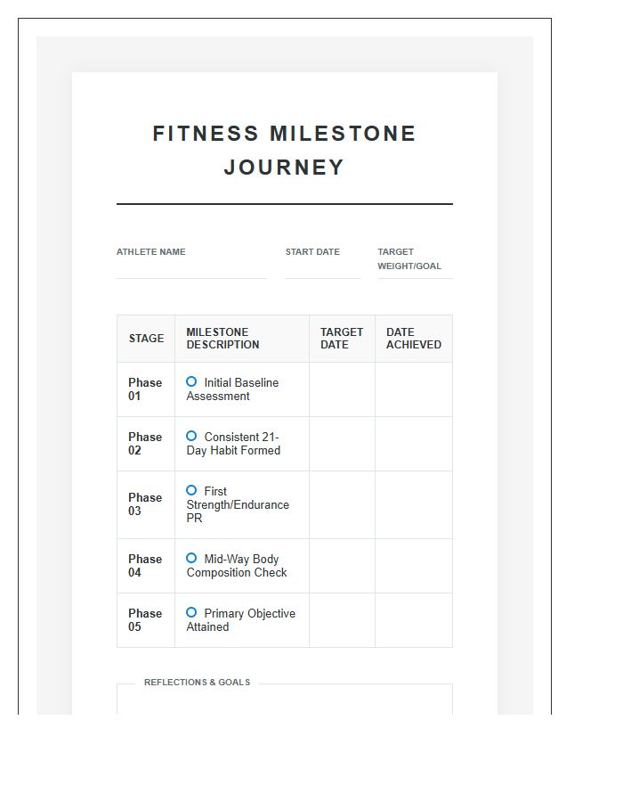 Printable Fitness Milestone Journey Tracker Chart