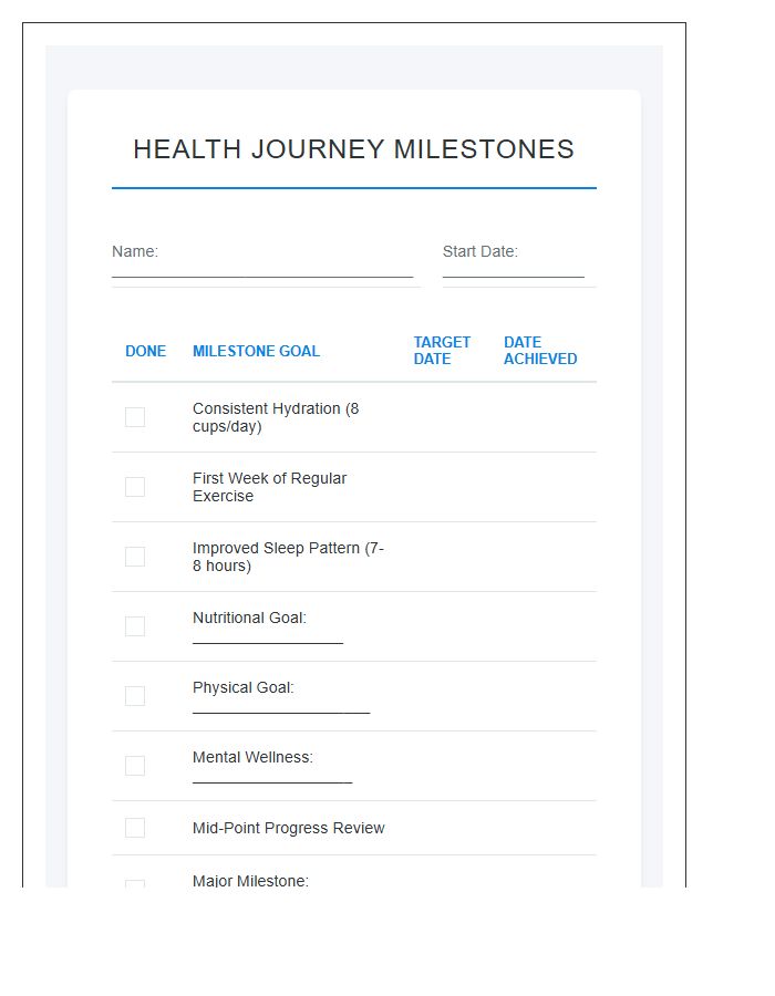 Printable Health Journey Milestone Tracking Chart