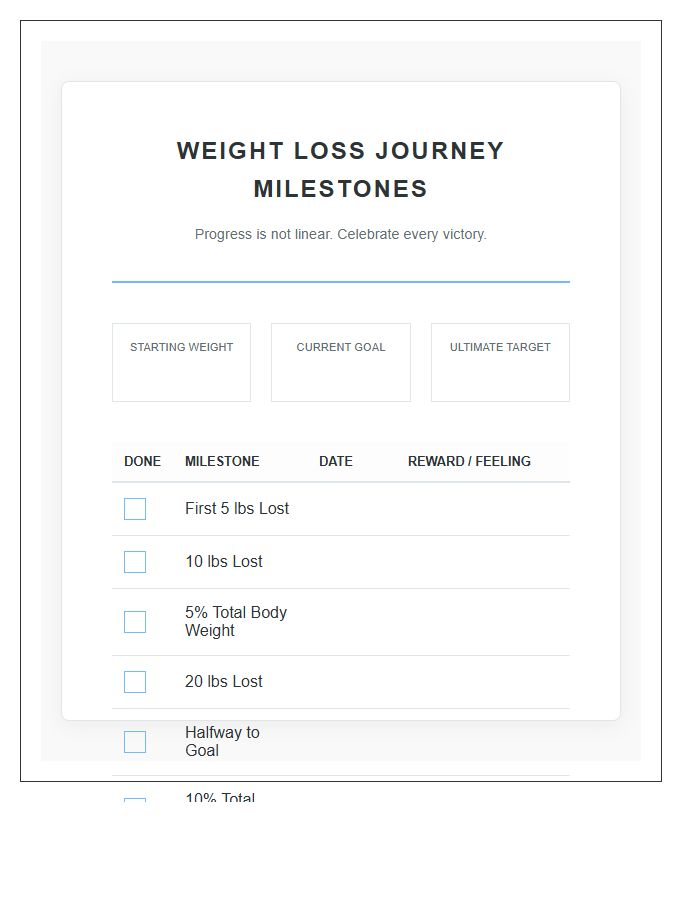 Ultimate Weight Loss Journey Milestone Chart Printable