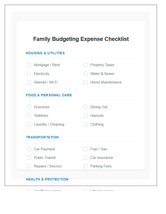 Family Budgeting Expense Category Checklist Chart