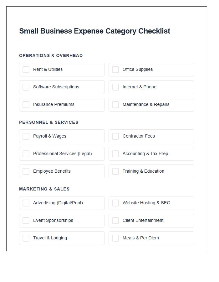 Small Business Expense Category Checklist Chart