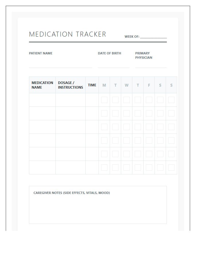 Caregiver Medication Management Calendar Chart Printable