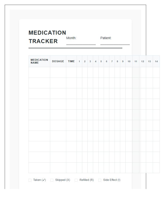 Chronic Illness Medication Tracking Calendar Chart Printable