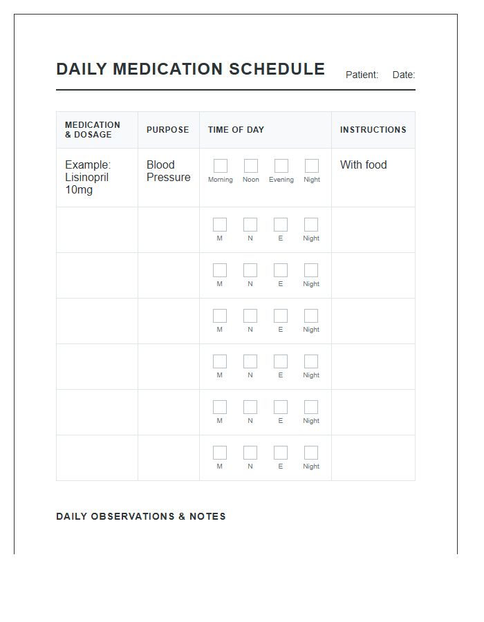 Daily Printable Medication Schedule Chart