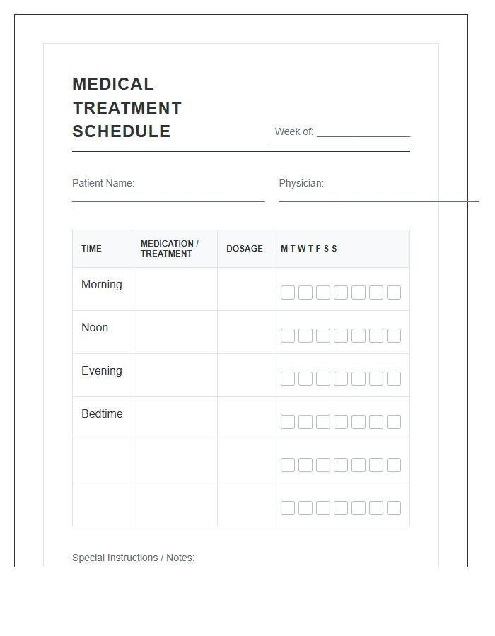 Medical Treatment Schedule Chart Printable Calendar