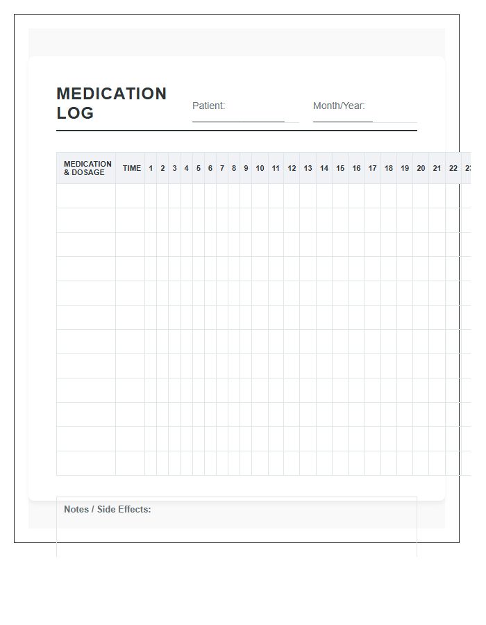Monthly Medication Log Chart Printable Calendar