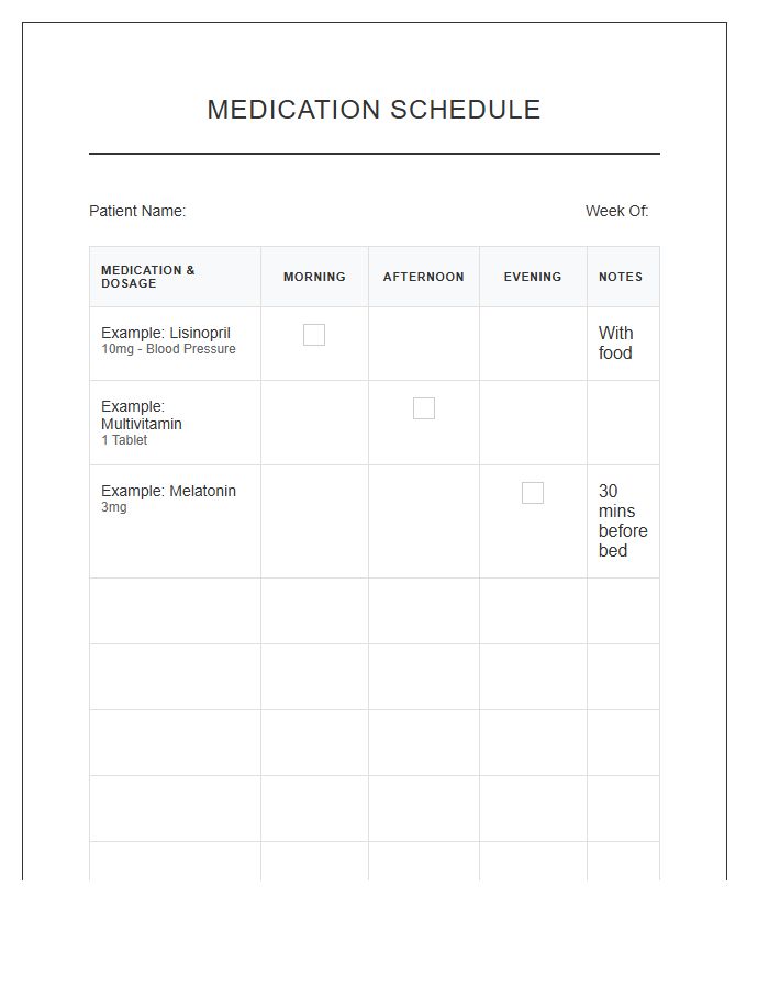 Morning Afternoon Evening Medication Schedule Chart Printable