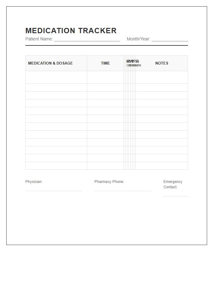 Multiple Medication Tracking Calendar Chart Printable