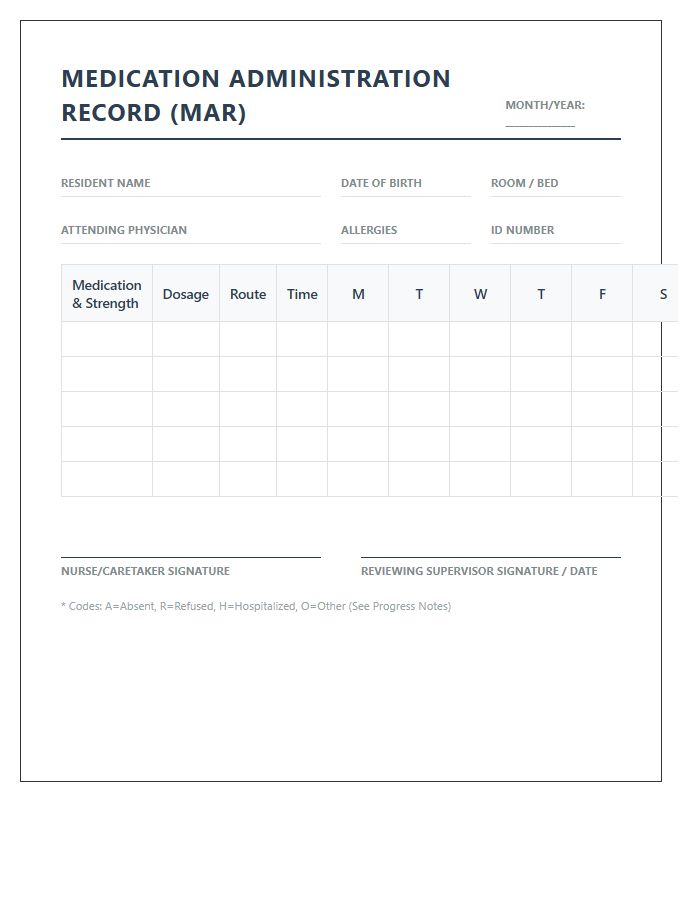 Nursing Home Medication Schedule Tracking Chart Printable