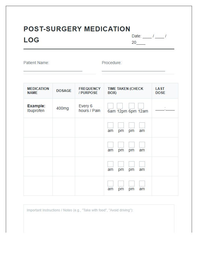 Post Surgery Medication Schedule Chart Printable