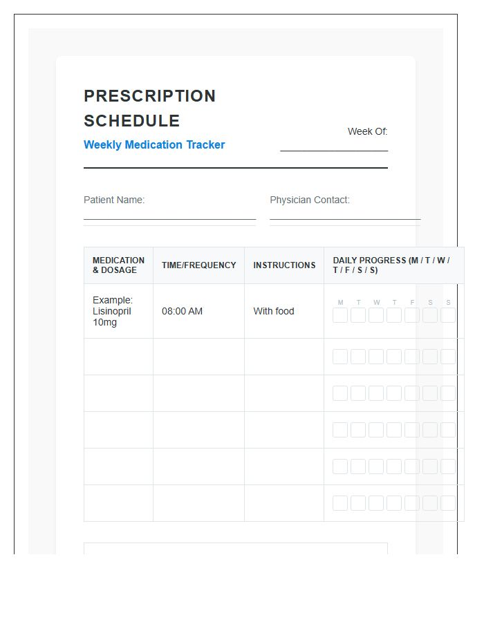 Prescription Medicine Schedule Chart Printable Calendar