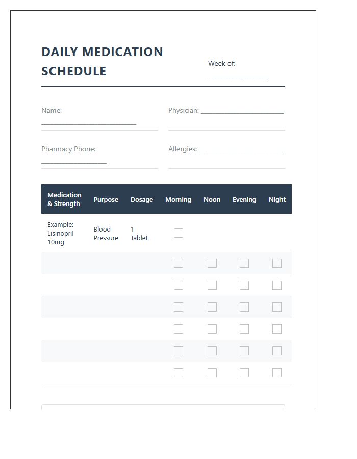 Senior Citizen Medication Schedule Chart Printable